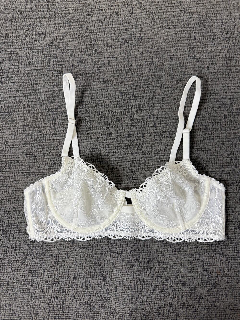 Kat The Label Sofia Underwire Bra M White Sheer Floral Lace Coquette Bridal NWOT